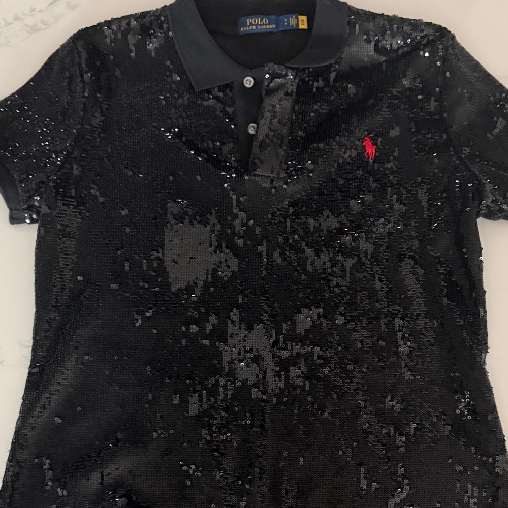 Polo by Ralph Lauren Black Sequin Short Sleeve Tee